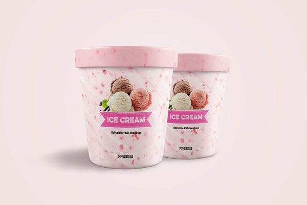 Square Ice Cream Bucket PSD Mockup, Stacked – Original Mockups