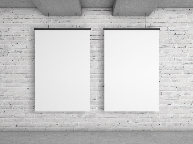 Two indoor Vertical Posters Mockup with Bricks Wall Background FREE PSD