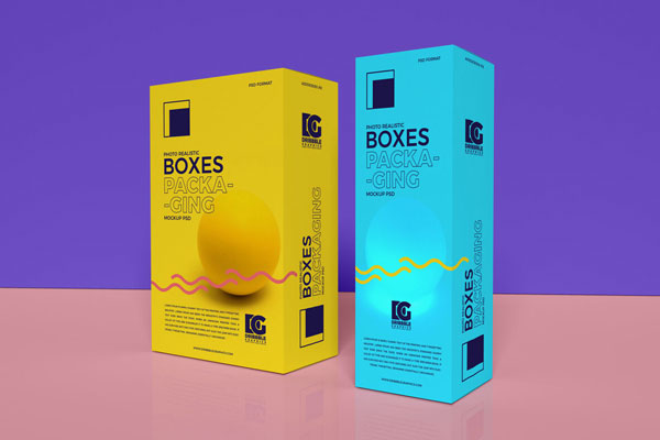 Two Packaging Boxes Standing in the Half-Side View Mockup FREE PSD