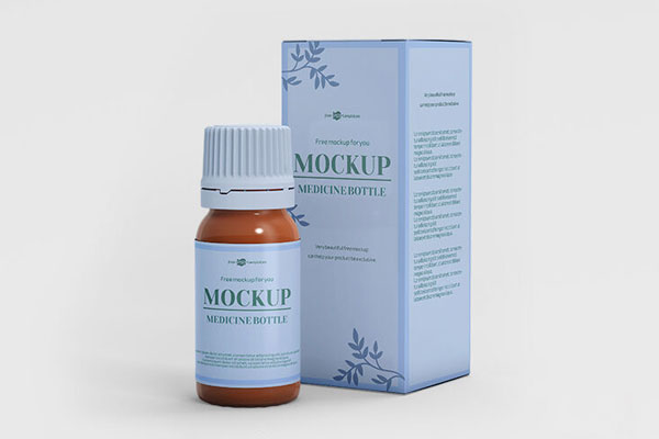Two Realistic Vertical Medicine Bottle and Box Mockups FREE PSD
