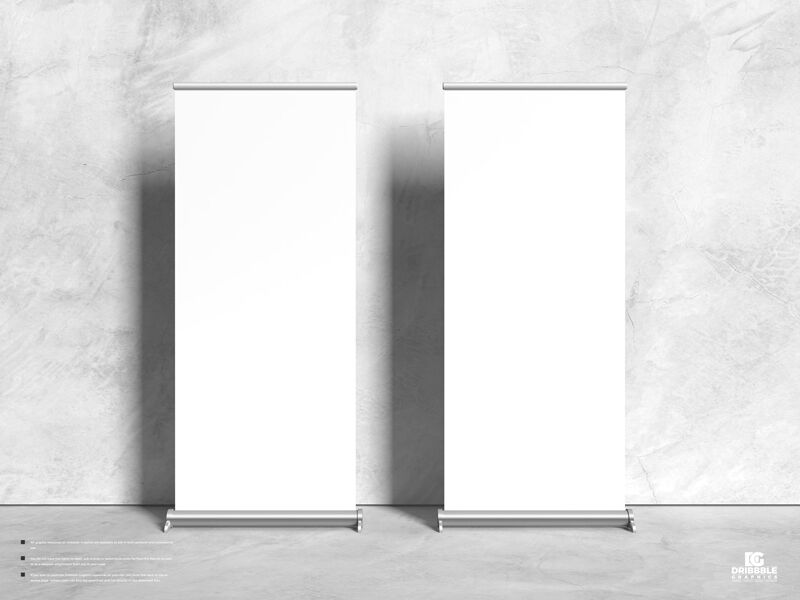 Two Roll Up Vertical Banners Mockup FREE PSD