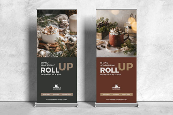 Two Roll Up Vertical Banners Mockup FREE PSD