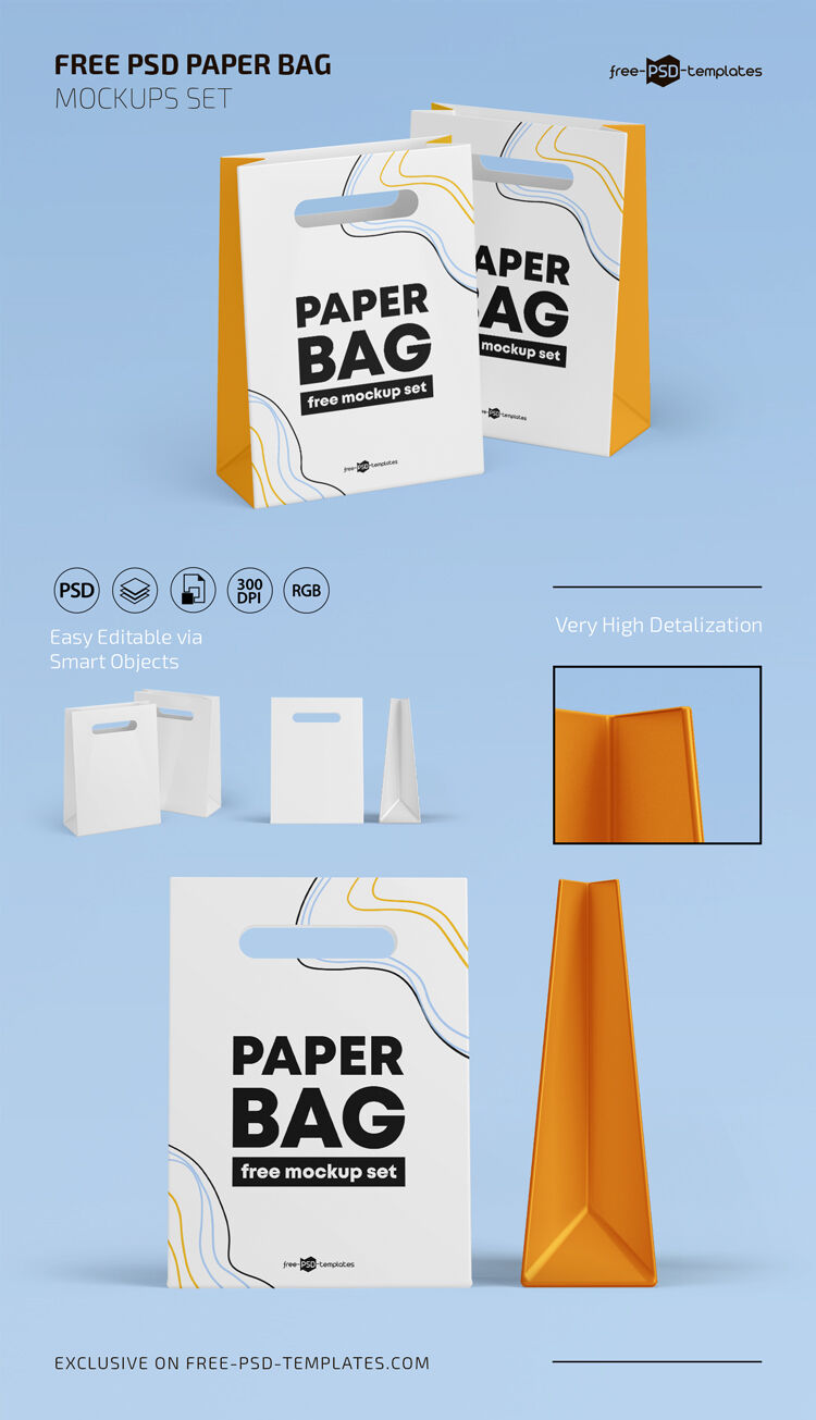 Two Small Paper Gift Bag Mockups FREE PSD