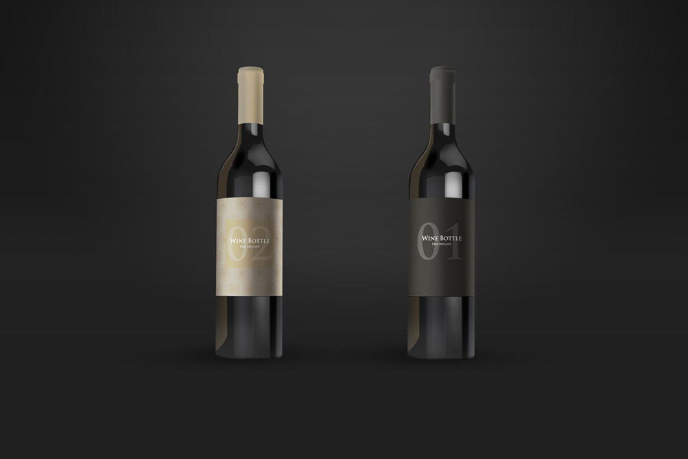 Two Vertical Wine Bottles Mockup FREE PSD