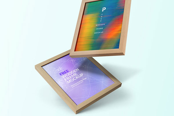 Two Wooden Frame Floating in Air Mockup FREE PSD