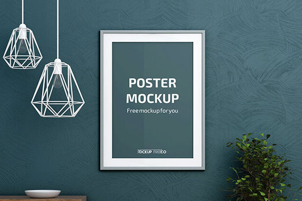 Wall Hanging Interior Poster Mockup in Realistic Setting FREE PSD