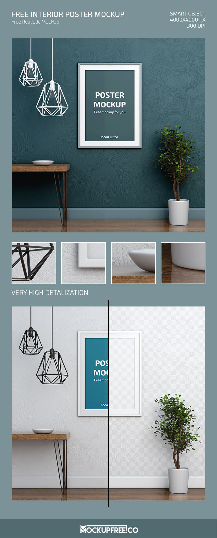 Wall Hanging Interior Poster Mockup in Realistic Setting FREE PSD