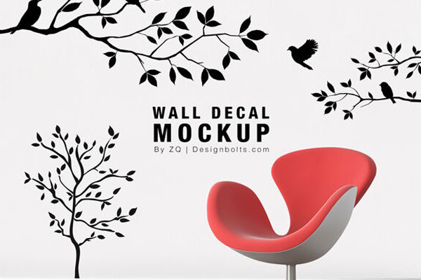 Wall Sticker Mockup with a Chair FREE PSD