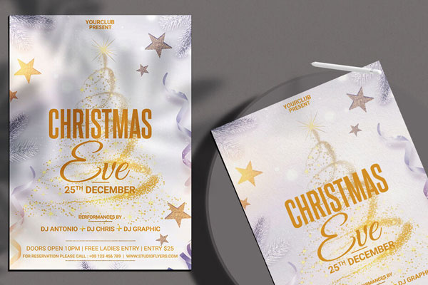 White and Gold Christmas Eve Flyer Template FREE PSD