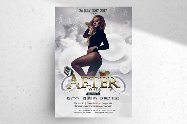 White and Gray, Cloudy After Party Flyer Template FREE PSD