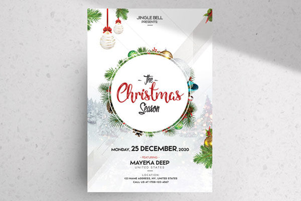 White, Green Modern Christmas Party Flyer Template FREE PSD