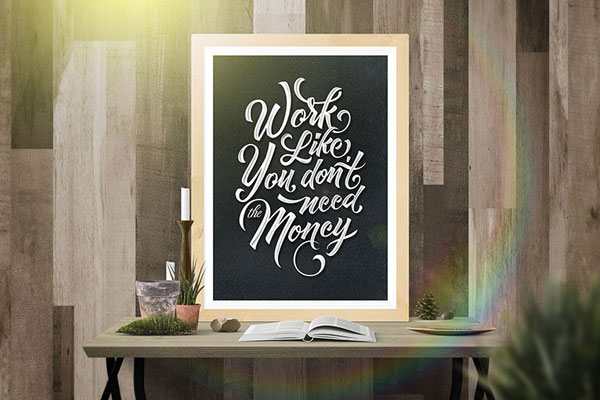 Wooden Wall Photo Frame on a Table Mockup FREE PSD