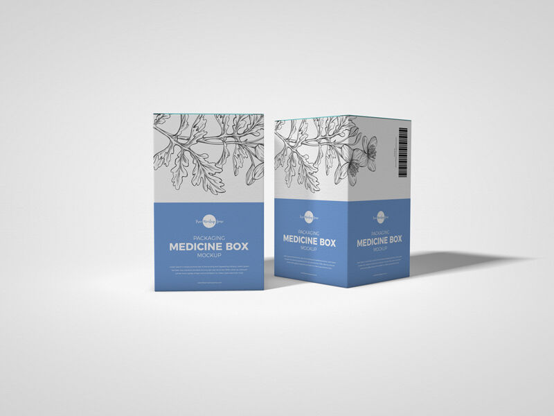 2 Medicine Packaging Boxes Mockup in Front and 3/4 Views FREE PSD