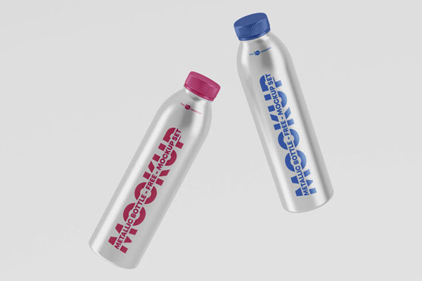 2 Mockups Featuring Metallic Bottles in the Front View FREE PSD
