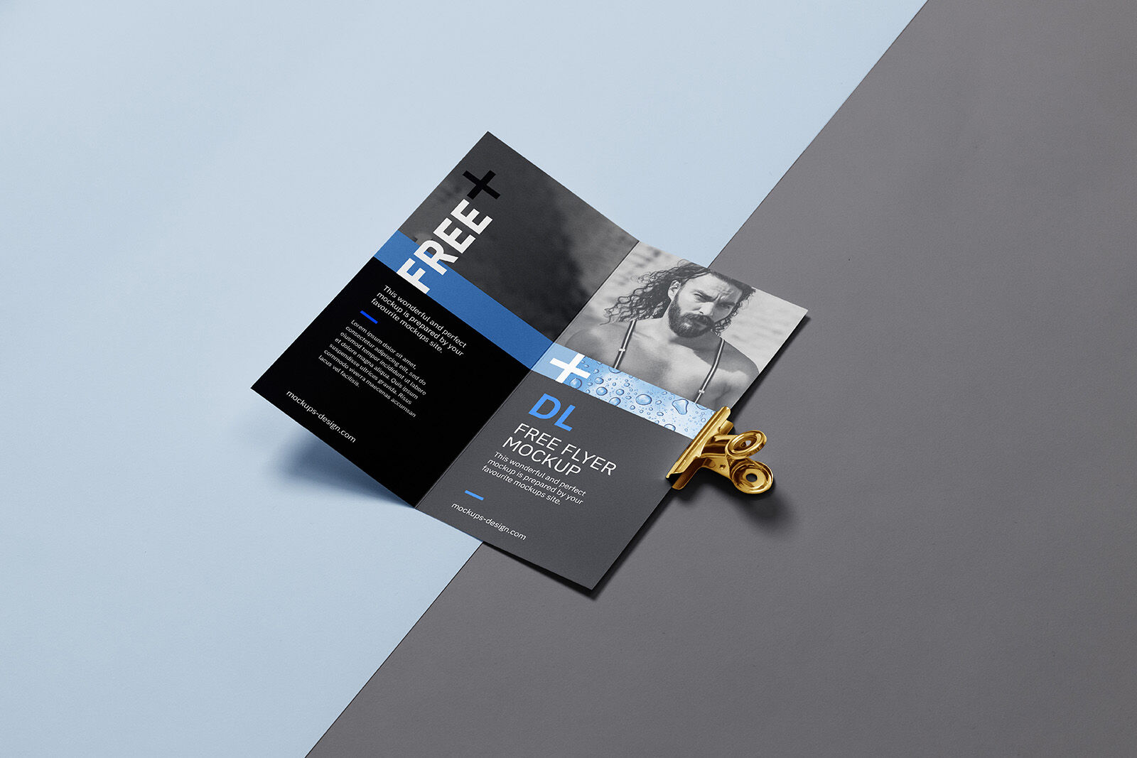 2 Mockups of Open Bi-fold DL Flyer with a Clip FREE PSD
