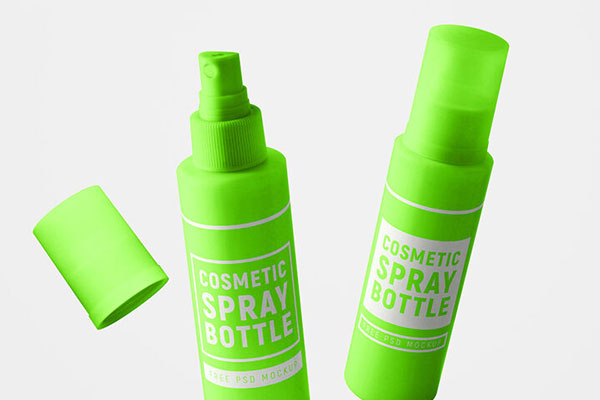 2 Small Cosmetic Spray Bottle Mockups in Different Views FREE PSD