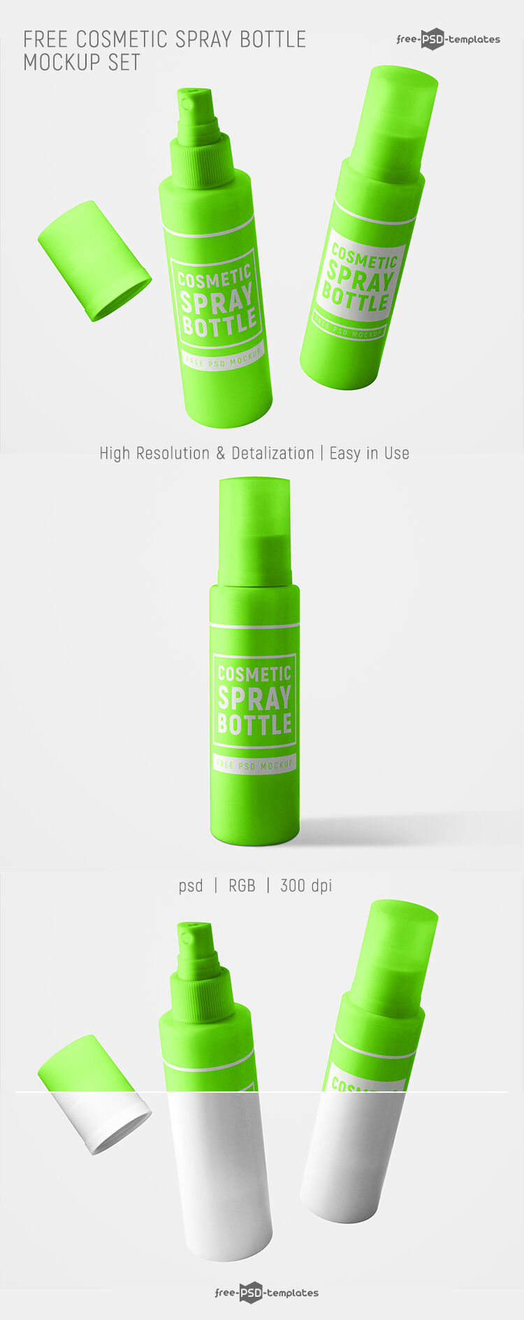 2 Small Cosmetic Spray Bottle Mockups in Different Views FREE PSD