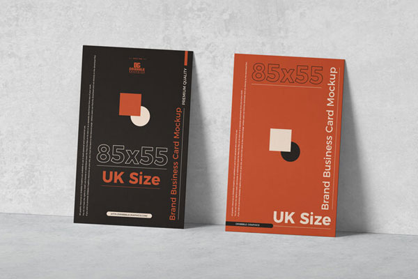 2 Vertical Business Cards Leaning Against the Wall Mockup FREE PSD