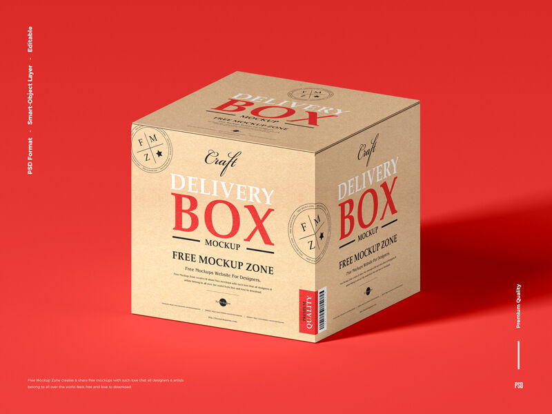 3/4 View Close-up Shot Craft Delivery Box on Floor Mockup FREE PSD