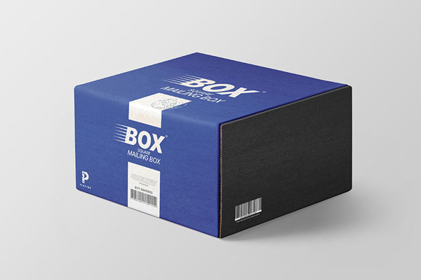 3/4 View Minimalistic Closed Square Mailing Box Mockup FREE PSD