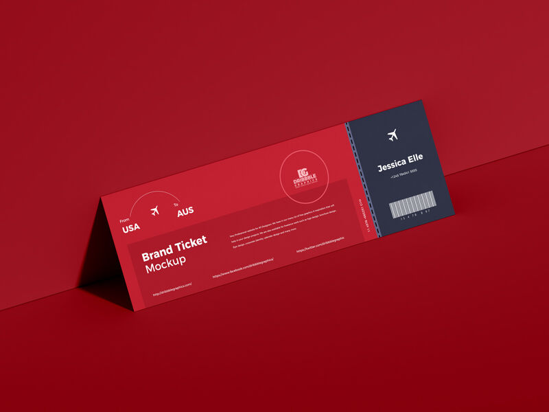 3/4 View of a Rectangular Ticket Mockup FREE PSD