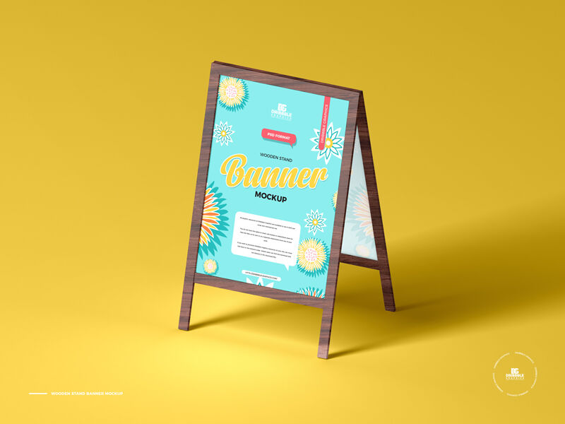 3/4 View of a Wooden Stand Banner Mockup FREE PSD