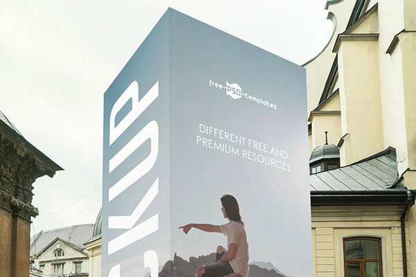 3/4 View of Vertical Big Outdoor Advertising Display Screen Mockup FREE PSD
