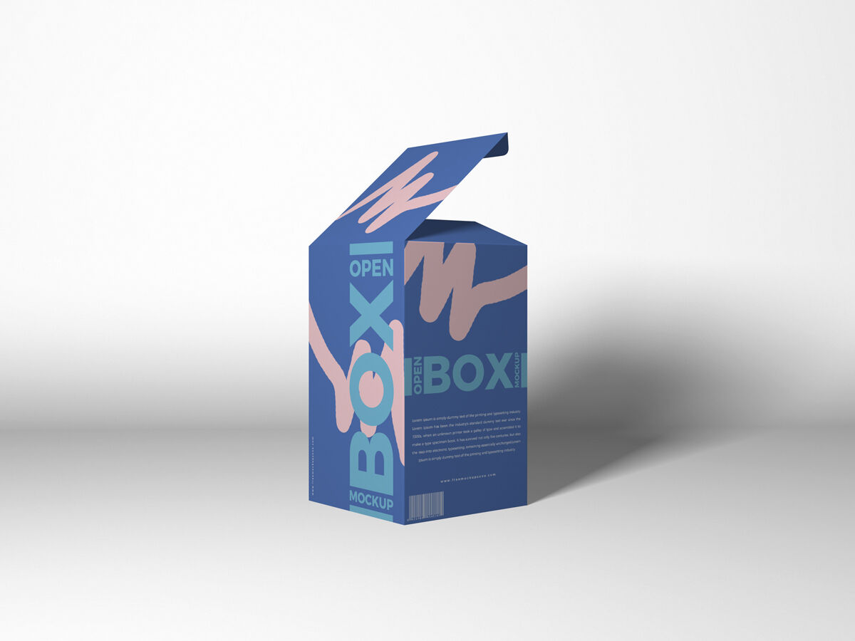3/4 View Open Packaging Box Mockup in Plain Setting FREE PSD