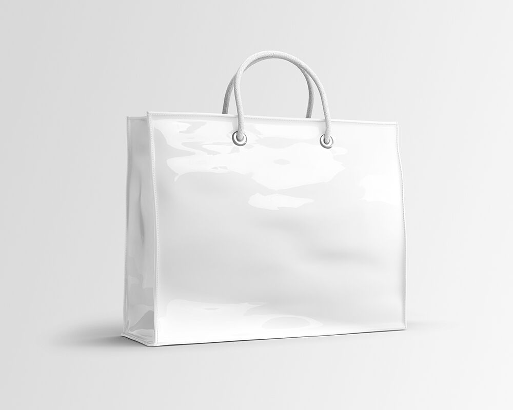 3/4 View Vinyl Shopping Bag Mockup in Plain Setting FREE PSD