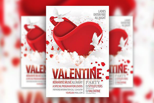 3 Glossy Fluid, Modern, 3D Valentine's Day Party Flyer Templates FREE PSD