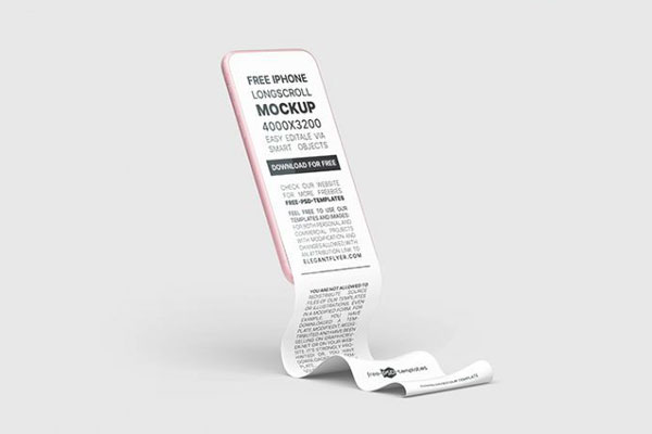 3 Minimal Phone Long Scroll Mockups in Different Views FREE PSD