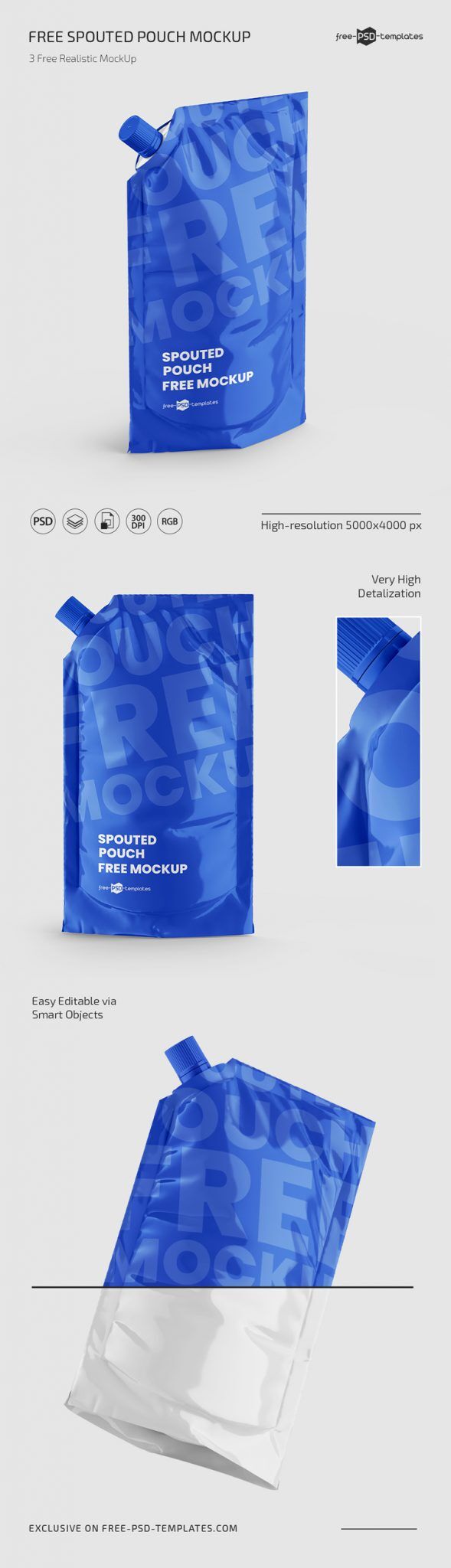 3 Mockups of Spouted Pouch Packaging FREE PSD