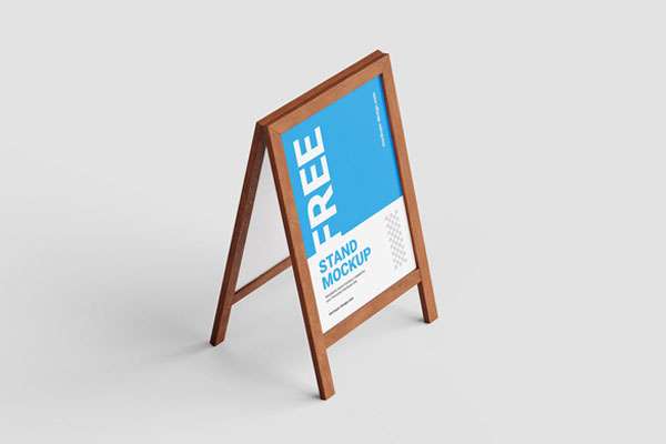 3 Mockups of Wooden Stand from Different Angles FREE PSD