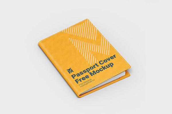 Leather Passport Cover Mockup on Yellow Images Creative Store