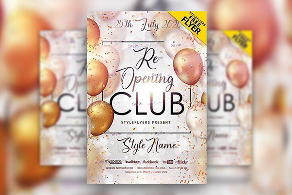 4 Bright, Festive, Modern Grand Opening Party Flyer Templates FREE PSD