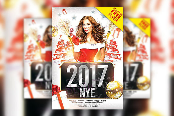 4 Glitzy, Modern Christmas Eve Party Flyers and Facebook Cover Templates FREE PSD