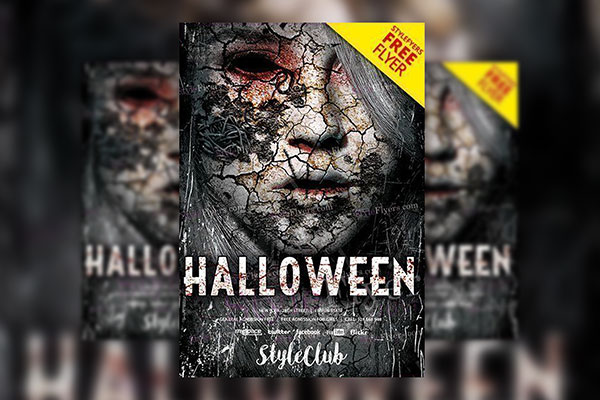 4 Horror, Grunge Halloween Party Flyer Templates in Different Colors FREE PSD