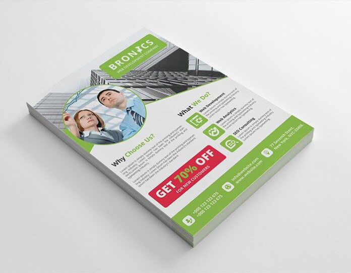 4 Urban, Modern, Geometric Corporate Flyer Templates Featuring Different Color Options FREE PSD