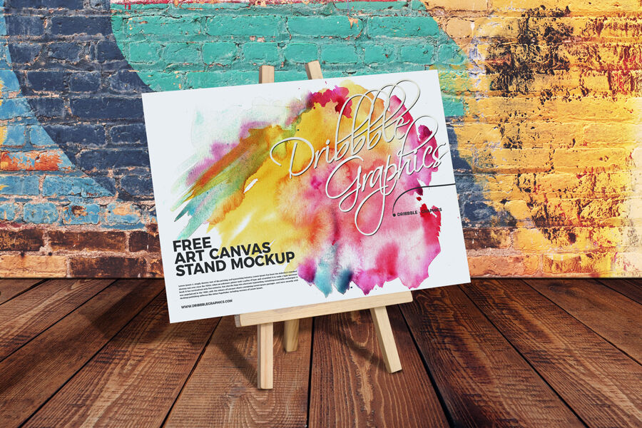 Art Canvas Stand Mockup on Wooden Floor FREE PSD