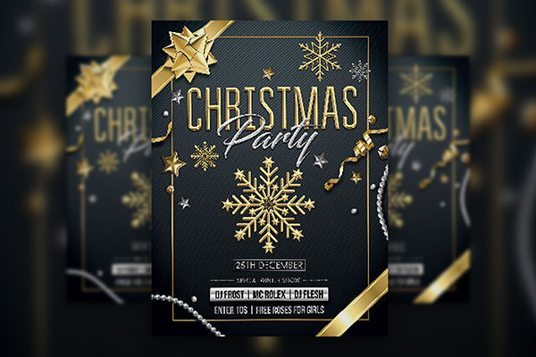 Black and Golden Christmas Party Flyer Template FREE PSD