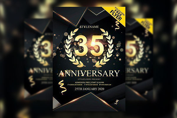 Black and Golden Glitter Anniversary Flyer Template FREE PSD