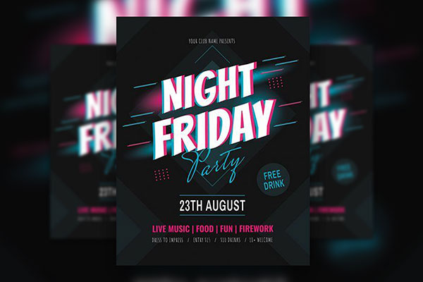 Black and Pink Club Event Flyer and Facebook Cover Template FREE PSD