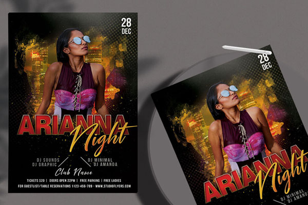 Black, Golden Urban Night Party Flyer Template FREE PSD