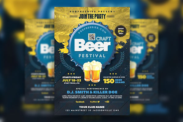 Blue and Gold Oktoberfest Festival Flyer Template FREE PSD