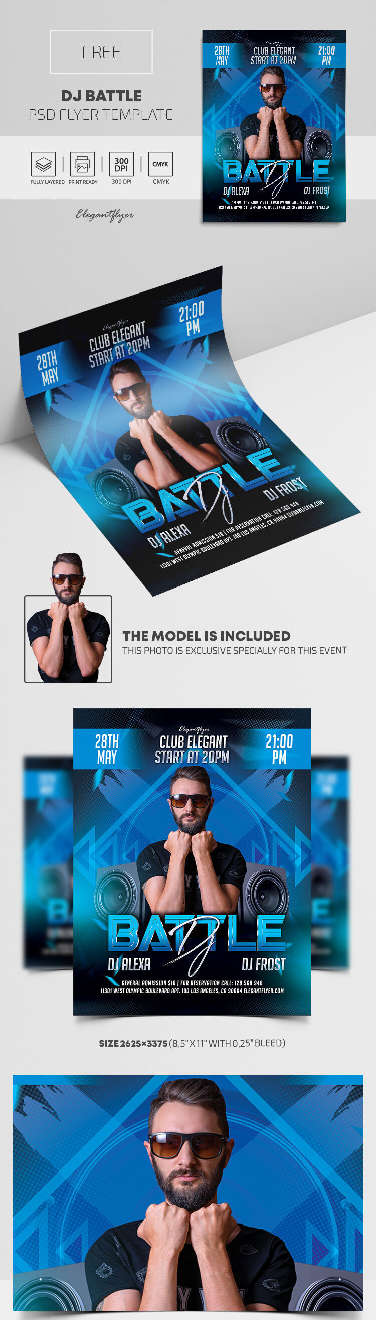 Blue, Geometric, Modern DJ Battle Flyer Template FREE PSD