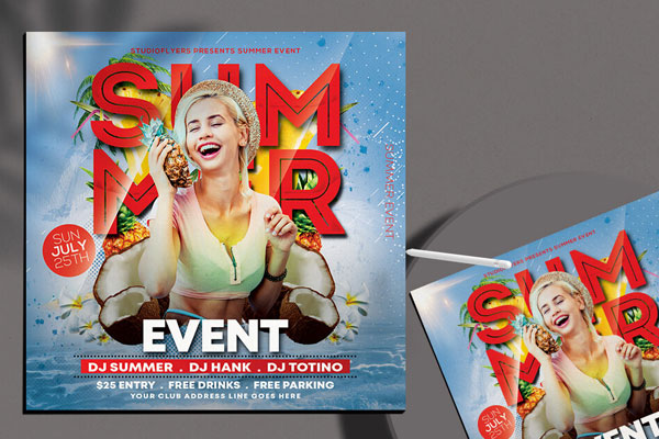Blue Tropical Summer Party Flyer Template FREE PSD