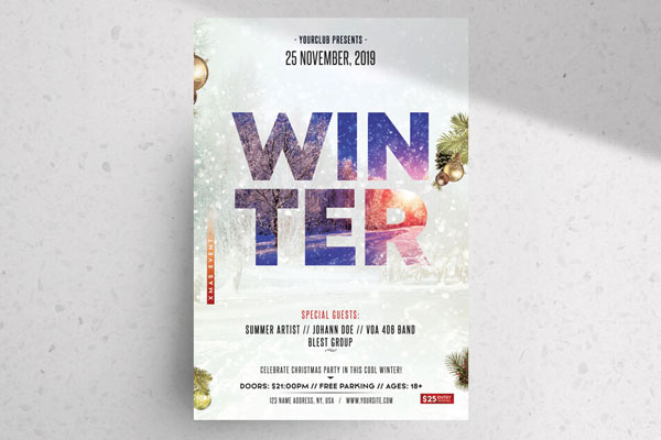 Bold Border Winter Party Flyer Template FREE PSD