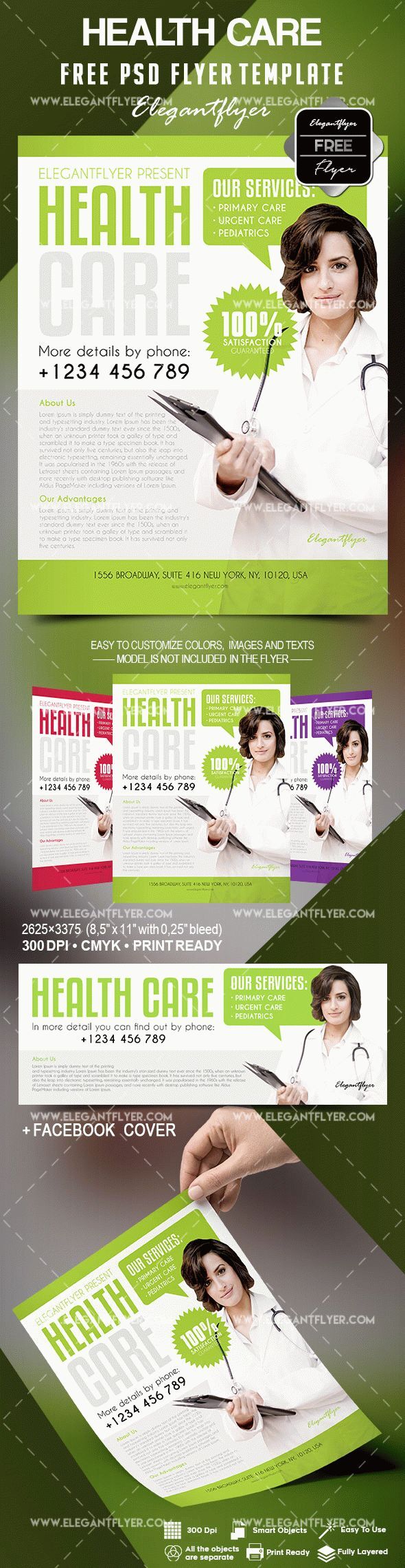 Border Clean Bold Health Care Flyer and Facebook Cover Templates FREE PSD