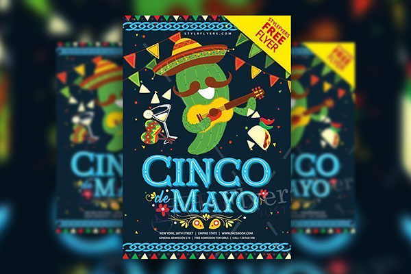 Border Illustrated Cinco de Mayo Flyer Template FREE PSD