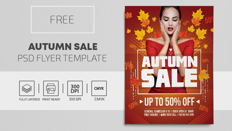 Border Leafy Autumn Sale Flyer Template FREE PSD